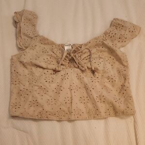 Beige Eyelet Women's Crop Top